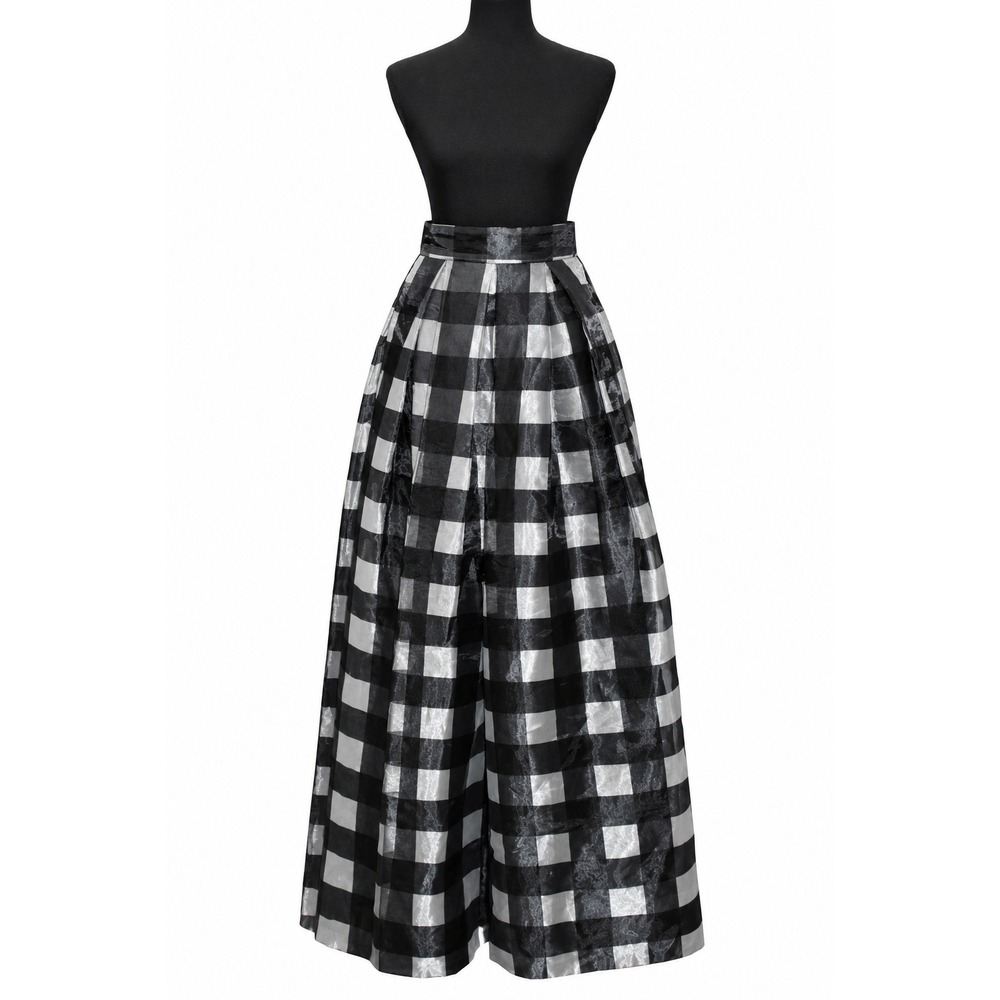 Eliza J Gingham Organza Maxi Skirt Metallic Women Size 2 Black Silver Holiday